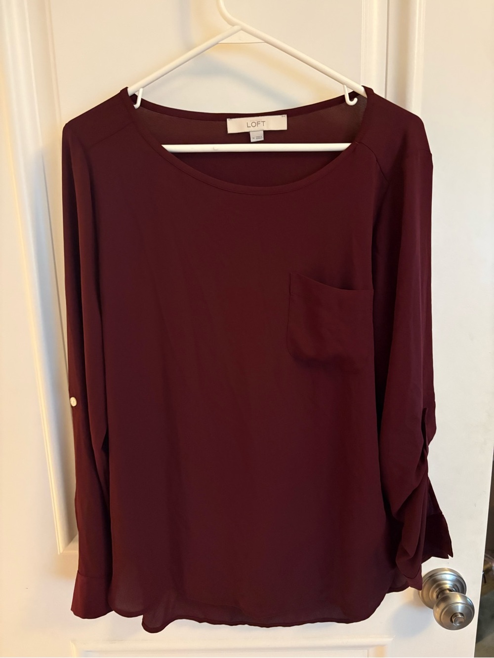 LOFT Maroon Pocket Long-Sleeve Blouse